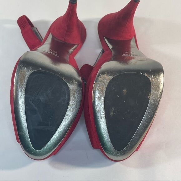 Miu Miu Red Suede Peep Toe Slingback Platform Sandals Size 38.5 Cone Heels - Picture 5 of 12